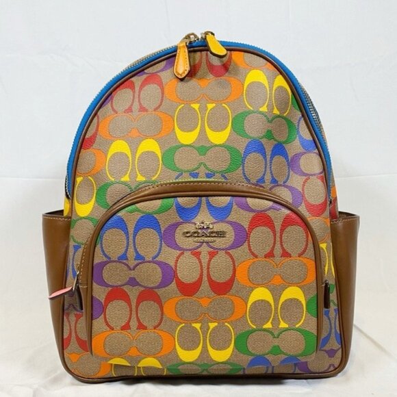 Coach Rainbow Signature Coated Canvas Backpack Handbag - Picture 2 of 10